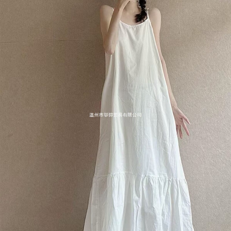 Dress with Suspenders, Ultra-Long Suspender Dress, Irregular Summer Style, Elegant New Loose-Fitting Retro Artistic Long Dress