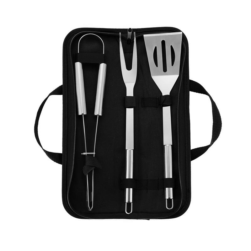 Juego de herramientas para barbacoa personalizado para comercio electrónico transfronterizo, exportación de fábrica, venta al por mayor, portátil, varios estilos, con bolsa de tela y asa pequeña.