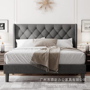 Full Size Bed Frame with Upholstered Wingback Heavy Duty Wood Slat Support Easy Assembly Noise Free No Box Spring Needed