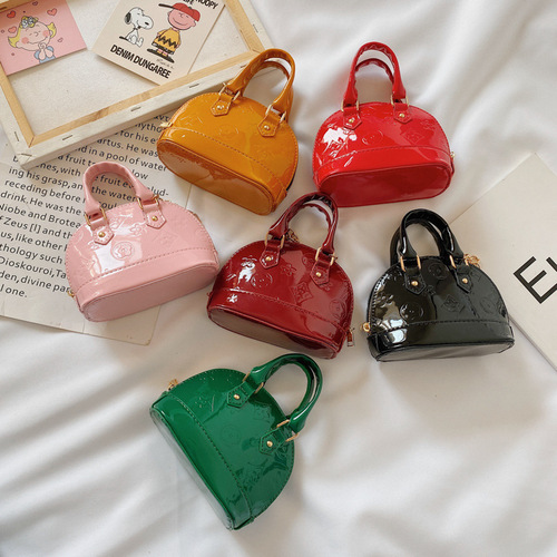 2024 Korean new style children's bag girls' bag patent leather glossy shell bag trendy mini shoulder crossbody accessory bag