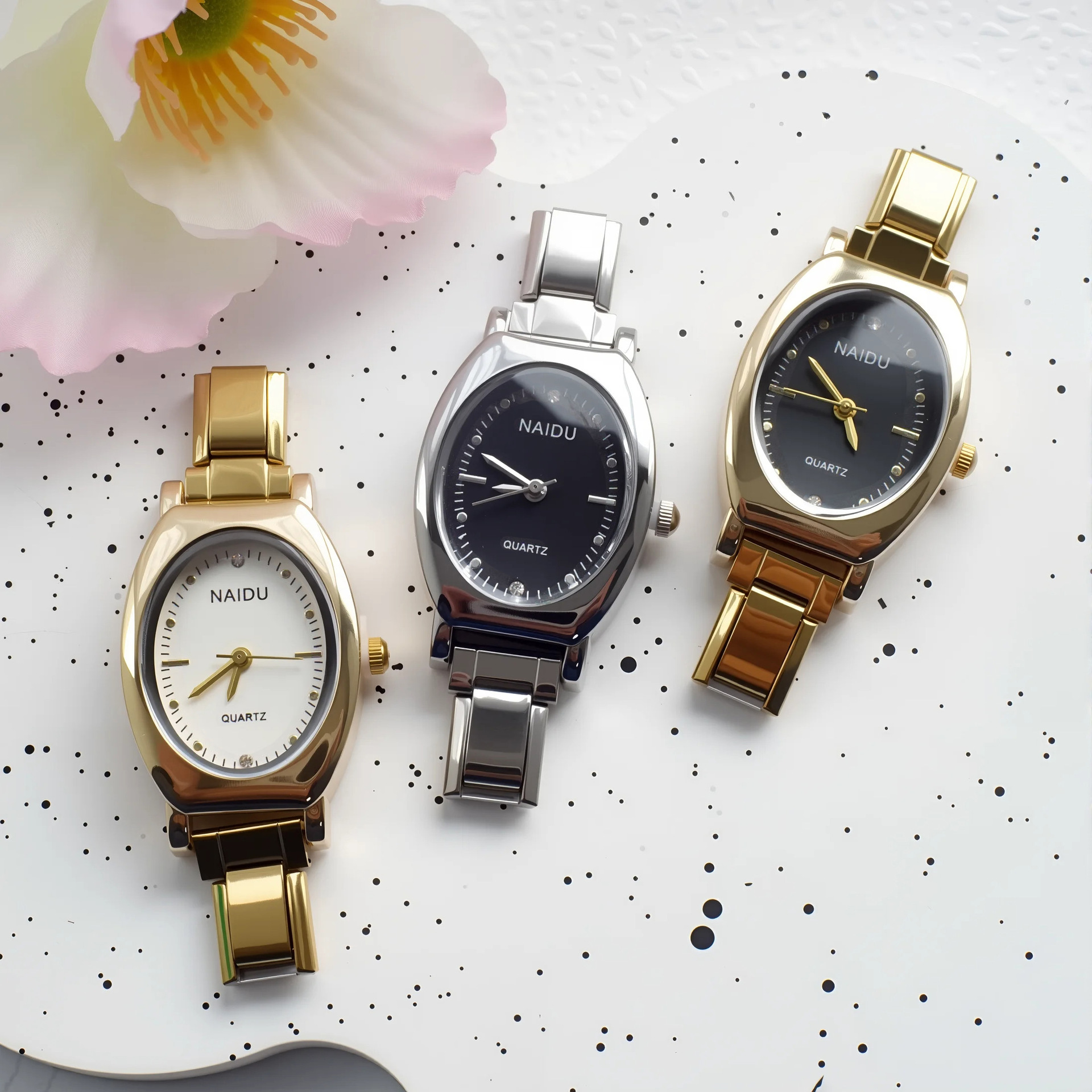 Oval Dial Shape Casual Classic Style Solid Color Buckle Quartz Watch