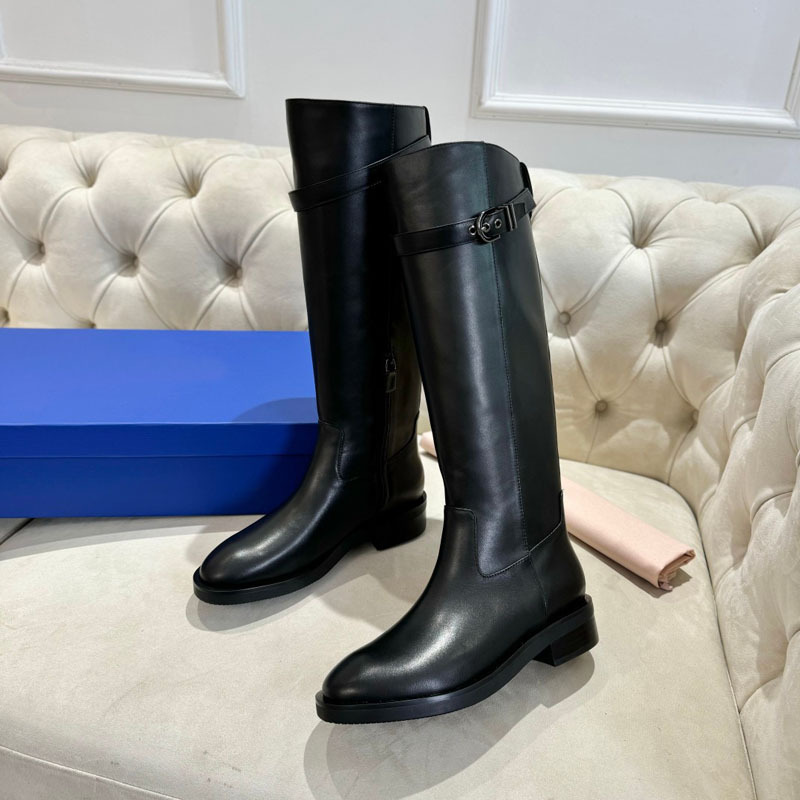 Autumn and Winter New Knee-High Boots, Women's Round-Toe Mid-Heel Belt Buckle Genuine Leather Boots, Flats-Soled High-Top Knight Boots Autumn and Winter New Knee-High Boots, Women's Round-Toe Mid-Heel Belt Buckle Genuine Leather Boots, Flats-Soled High-Top Knight Boots