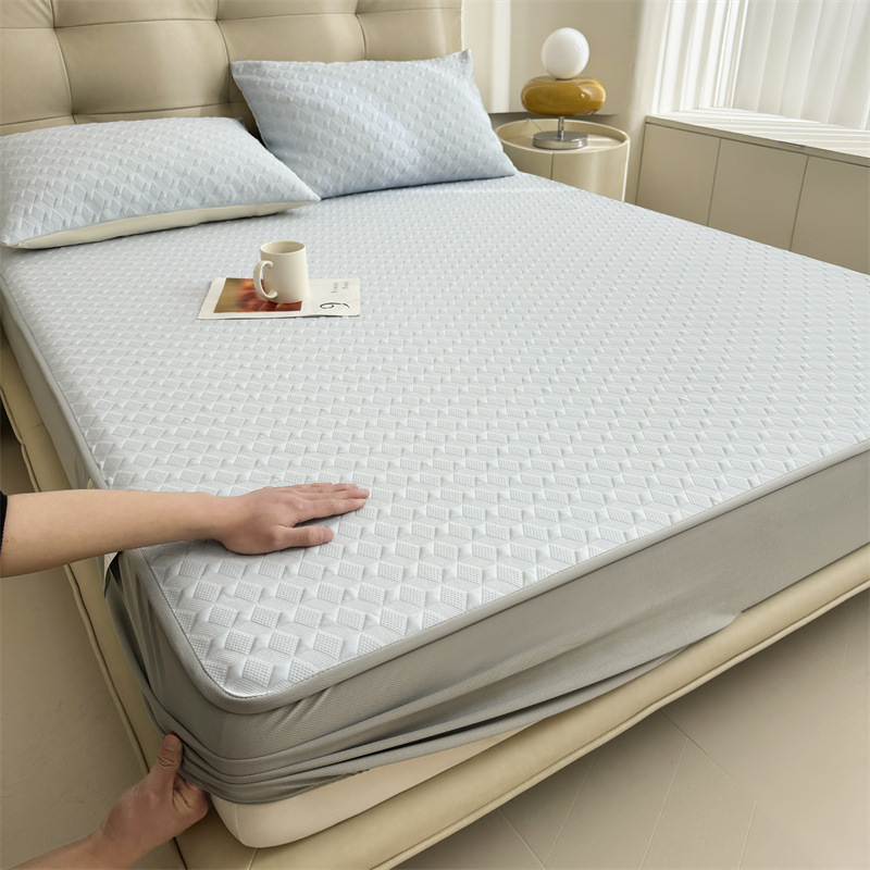 Sombrilla de cama de seda de hielo antibacteriana de verano, cubierta de cama fresca de una sola pieza, cubierta protectora de colchón todo incluido, juego de tres piezas 2