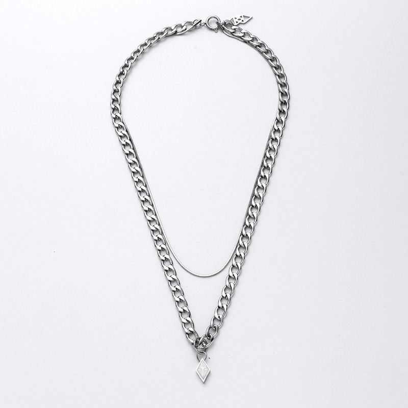 Nicely Designed Titanium Steel Necklace With Men's Trendy Hip-hop Chain Splicing Necklace, Personalized And Cool Style, Double-layer Collarbone Chain_voghion.com