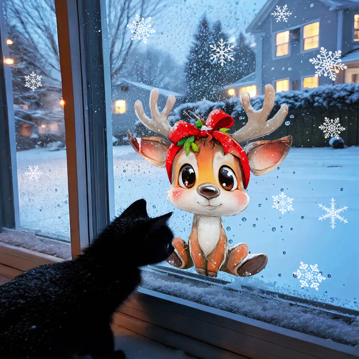 Decorative Christmas Deer And Snowflake Wall Stickers For Home_voghion.com