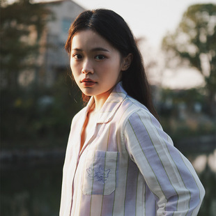 Special offer 59-Beast striped embroidered pajamas women's spring and autumn cotton gauze long sleeve suit cotton home clothing thin