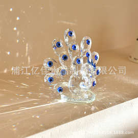 现货水晶工艺品批发开业庆典奖品礼品纪念品蓝眼睛孔雀水晶摆件