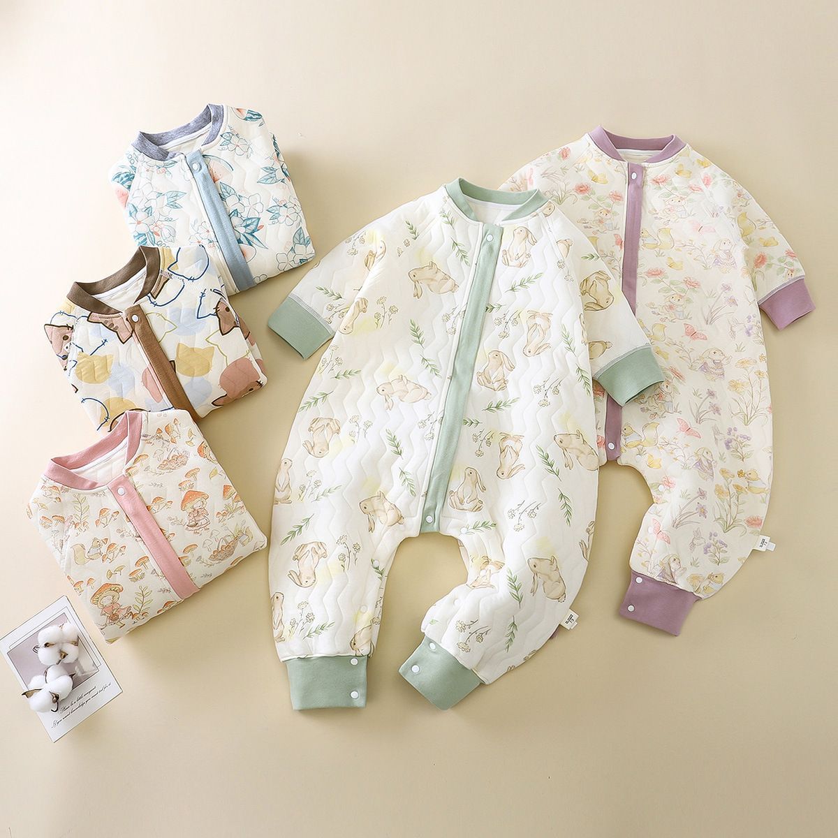 Sleeping Bag Baby Autumn and Winter Medium Thick Air Cotton Sleeping Bag Spring & Fall 02-Year-Old Boys and Girls Quilted Anti-Kick Quilt One-Piece Pajamas