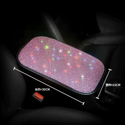 Diamond-encrusted Powder Diamond Universal | Sürətlər qutusu və əl tormozu başlıqları - pink-diamond-stars-large-armrest-box-pad-3623cm