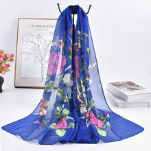 新款花卉图案印花百搭女士防晒雪纺丝巾透气围巾小纱巾披肩