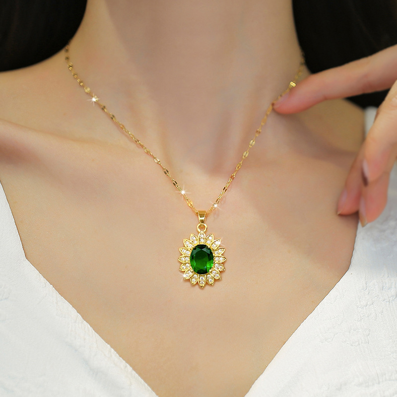 Fashion Flower Stainless Steel Copper Plating Inlay Zircon Pendant Necklace Colorza_colorza_5