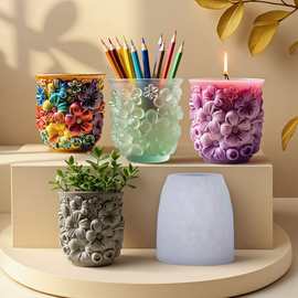 花瓶香薰蜡烛杯收纳硅胶模具 女孩繁花莲花人脸花盆石膏杯模具