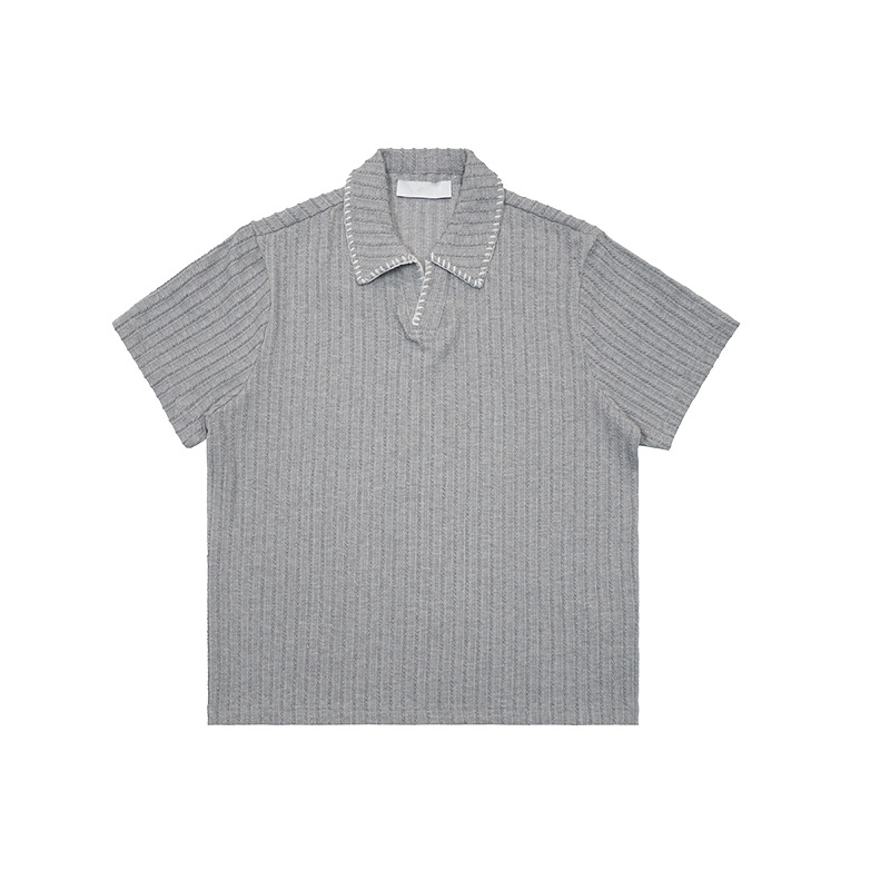 UNFレースvネック麦穂紋poloシャツ半袖男女筋理感アメリカ古銭風半袖ニットtシャツ夏
