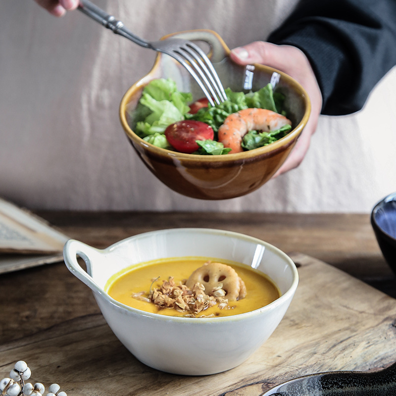 Horno transfronterizo tazón de una sola manija tazón de avena tazón de ensalada de frutas cuenco de postre linda chica tazón para hornear