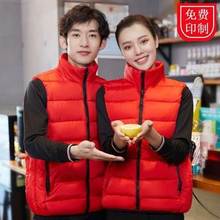 Autumn and winter stand collar down cotton vest LOGO team printing overalls waistcoat in stock do fixed tooling vest men