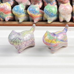 Wholesale Intangible Cultural Heritage Fluid Floating Paint Cat Hand-Painted Tsundere Cat Casual Cat Lacquer Crafts Small Ornaments Can Be Shipped on Behalf of Others