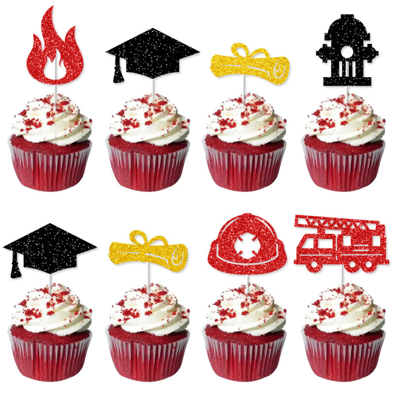 Decoración de pastel de graduación de Amazon temática de incendios cupcake plug-in party decoración
