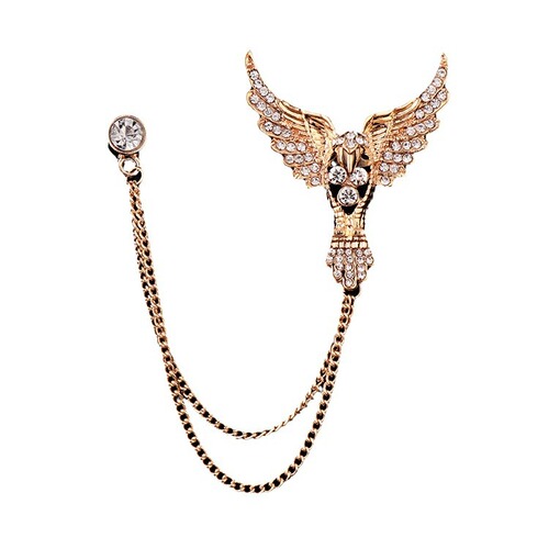 Full diamond eagle deer head men's domineering brooch suit jacket bow tie accessories fashionable personality chain tassel brooch