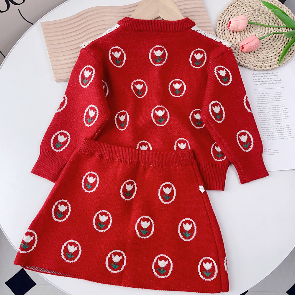 Pull pour enfants, Cardigan tricoté pour filles, ensemble deux pièces, petite robe parfumée, nouvelle collection automne_voghion.com