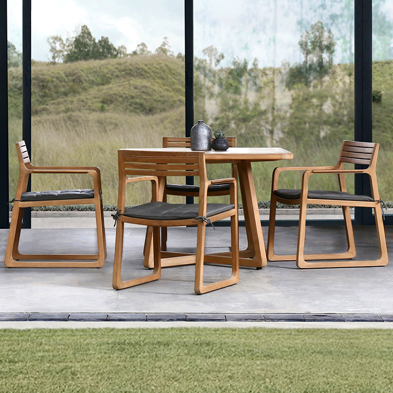 Mesa y sillas de madera maciza al aire libre patio jardín villa hotel tabla de roca mesa de comedor al aire libre muebles de teca impermeables anticorrosivos