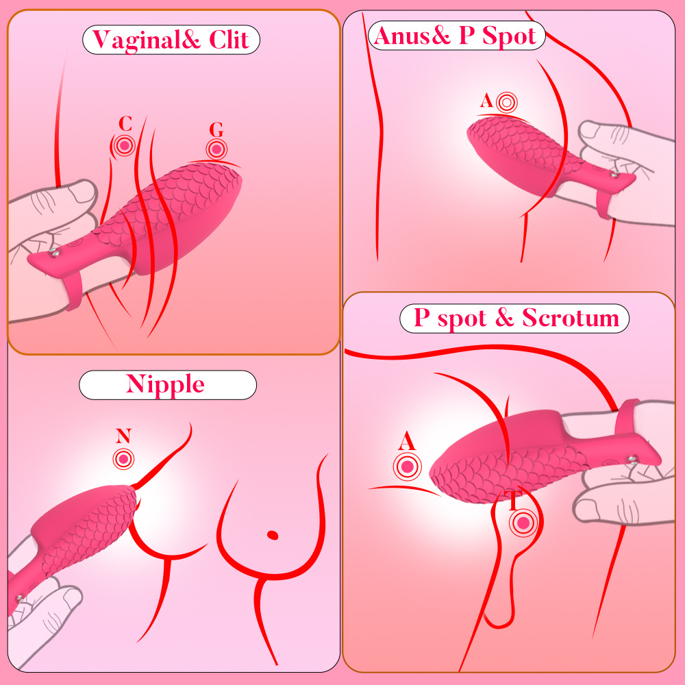 Fish Scale Silicone Finger Vibrator With 10 Vibration Frequencies_voghion.com