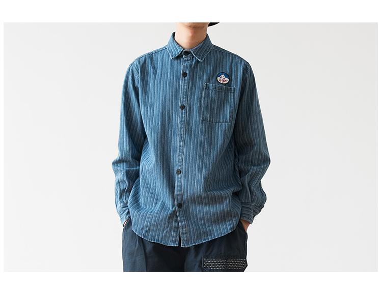Amerikaans gestreept denim overhemd met borduursel voor heren_voghion.com