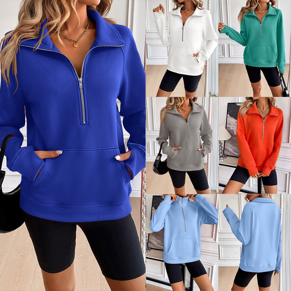 亚马逊秋冬新款 跨境欧美女装 宽松套头长袖休闲卫衣上衣 女