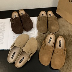 BEI LI XUAN勃肯鞋真皮包頭拖鞋女圓頭韓版平底休閒半拖懶人拖潮