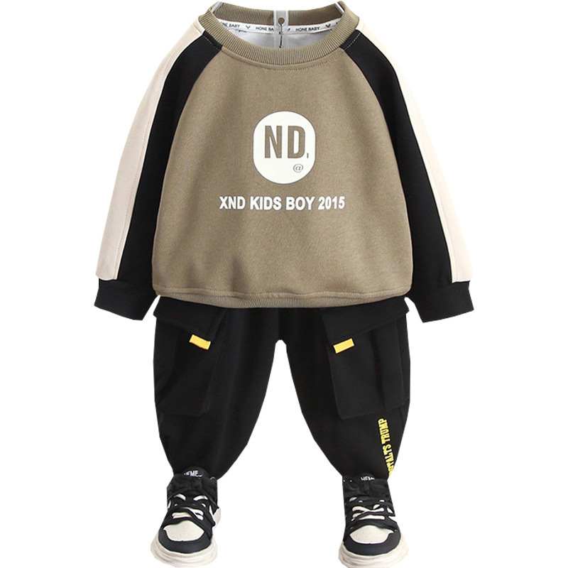 6153 traje de suéter para niño 2025 primavera y otoño nuevo bebé otoño top de manga larga de dos piezas mono para niños