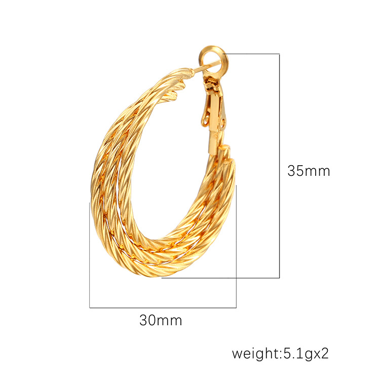 Europa y América de moda torsión pendientes de acero inoxidable multicapa de moda femenina galvanoplastia de inducción alta 18K pendientes redondos al por mayor