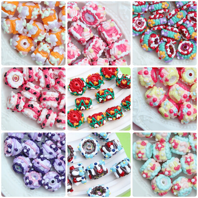December New Contrast Color Printing Ba Feng Heavy Oil Hand-painted Beads Color-painted Beads diy Beaded Pen Moe Pen Bag Hanging Chain DIY
