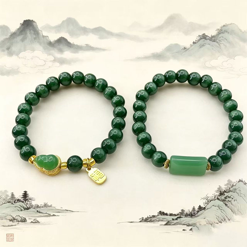Jasper single-loop bracelet, imitation cat's eye "No Worries" charm bracelet, fortune-bringing gourd pendant, live-streaming, wholesale for temples and scenic areas