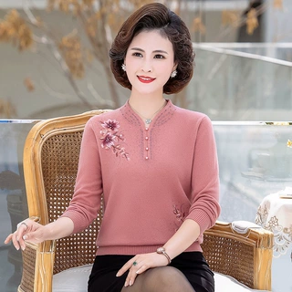 【100%纯羊毛】针织羊毛衫上衣妈妈毛衣中老年打底衫秋冬女装厚款
