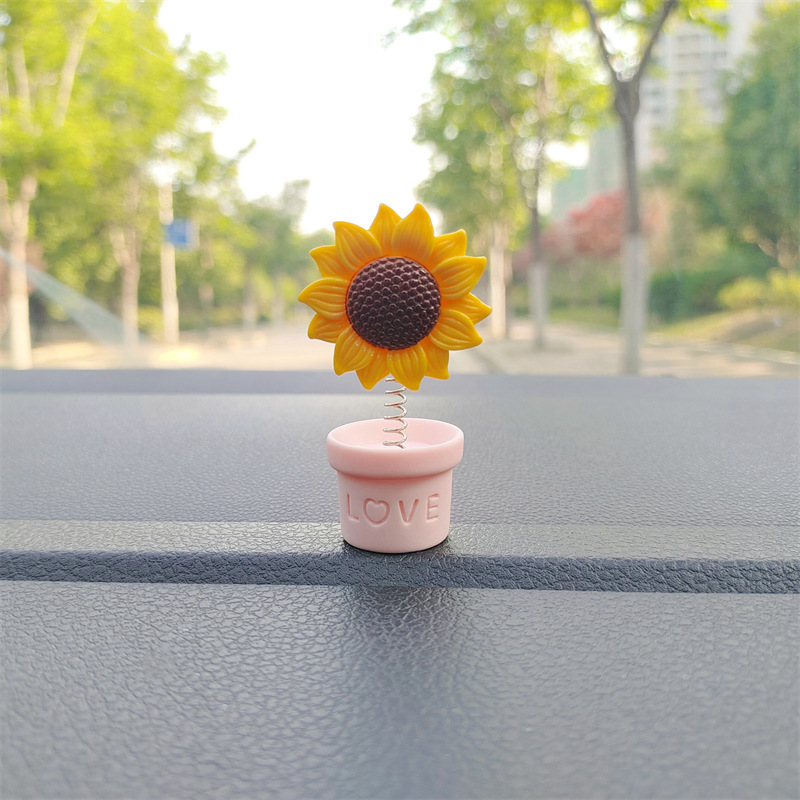 Cute girasol de dibujos animados adornos de automóviles frescos flores en maceta consola central de automóviles decoración de automóviles eléctricos