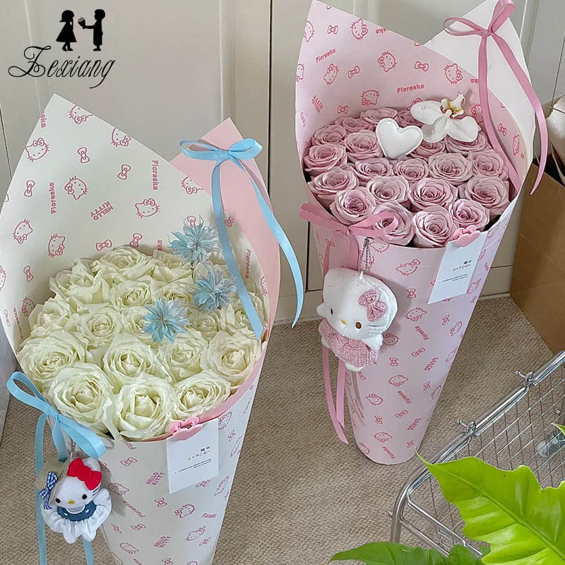 七夕情人节hellokitty尖角一体定型片花束包装纸花店鲜花包装纸|undefined
