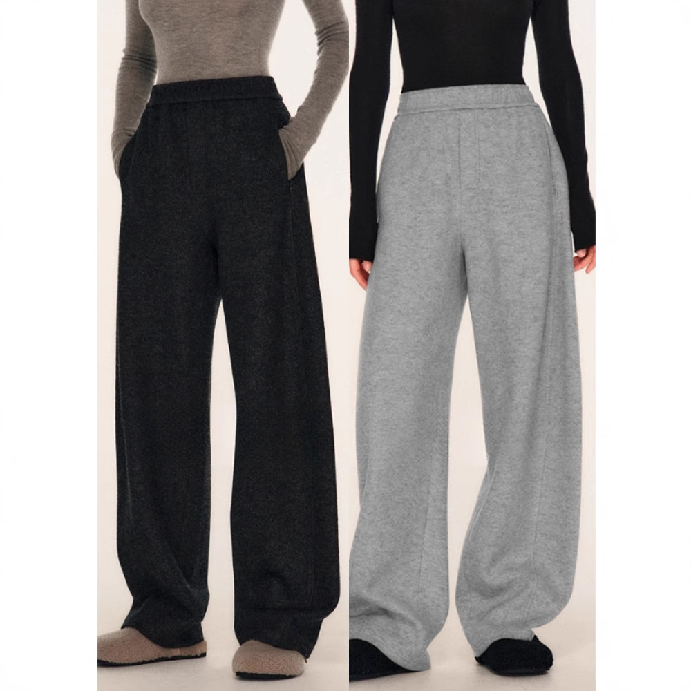 Siyuan Autumn/Winter Relaxed Cashmere Blend Casual Versatile Elastic Waist Loose Fit Banana Pants for Women 8741