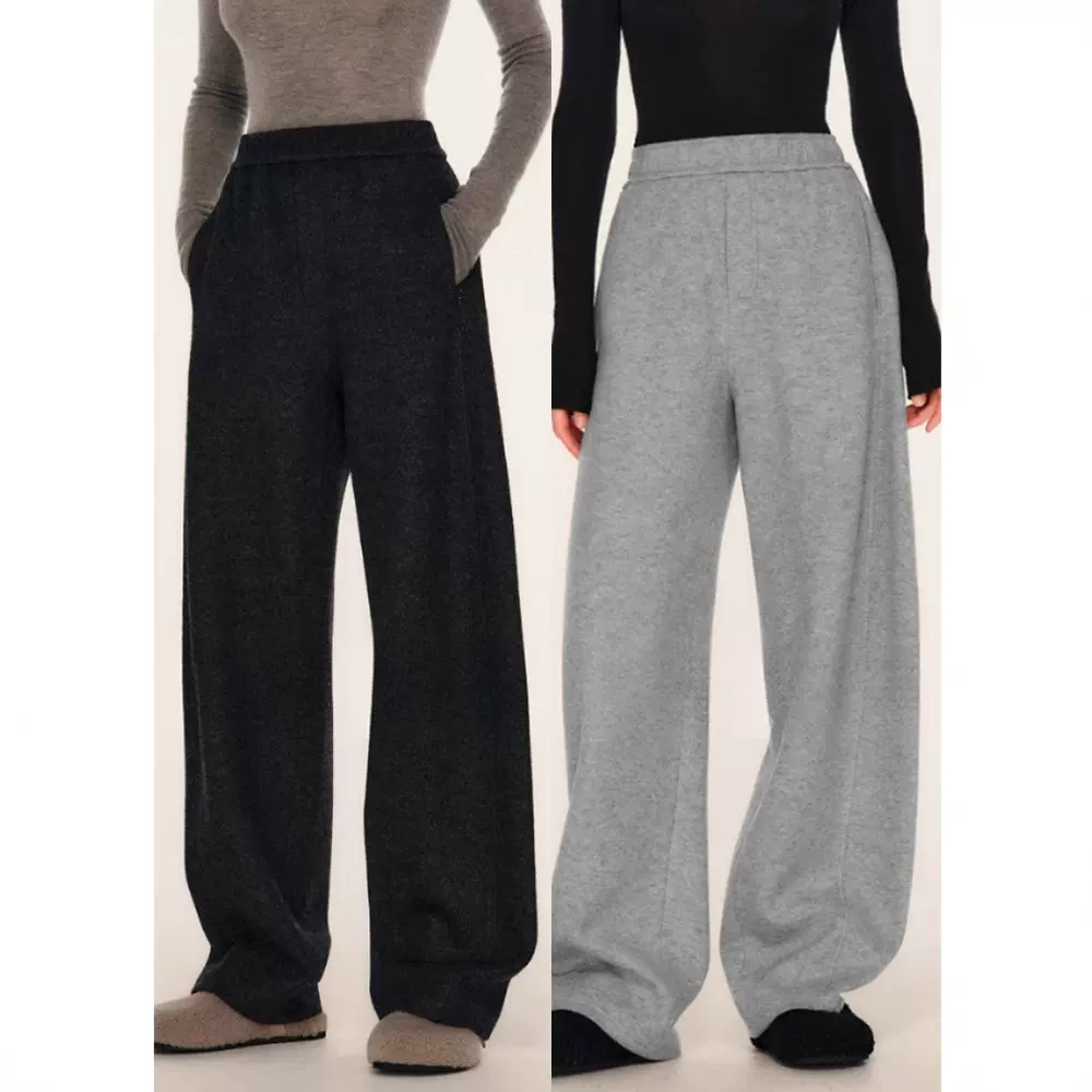 四媛秋冬款松弛感山羊绒混纺休闲百搭松紧腰廓形香蕉休闲裤女8741
