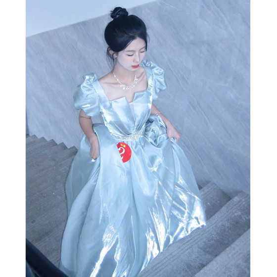 Evening Dress Blue Vocal Art Test Blear Vocal Solo Performance at large Princess Style Adult Ceremony Host Performance Dress
