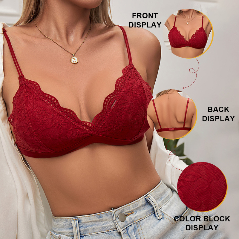 Amazon francés sexy profunda v ropa interior de copa triangular damas delgada sin anillo de acero sujetador gran pecho ropa interior pequeña