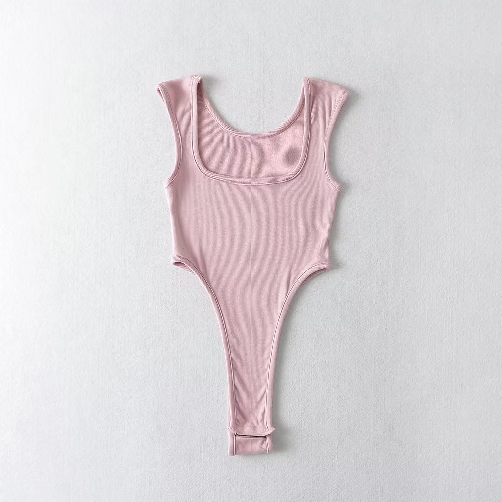 Europa y América sexy ins cuello cuadrado de moda chaleco otoño nuevo estilo desgaste interior 22 años color sólido Delgado mono sin mangas para las mujeres image 3