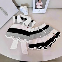 Girls Suit Summer New 2025 Stripesd Lapel Vest Top Shorts Kidsren's Casual Two-Piece Set Cross-Border