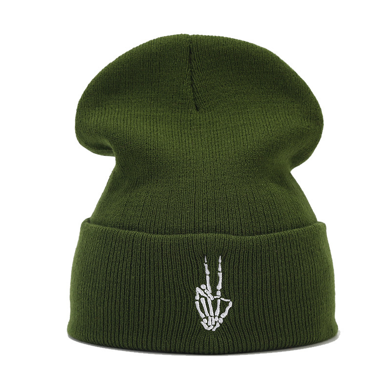 Otoño e Invierno de alta calidad cráneo dedo bordado punto sombrero hombres y mujeres moda hip hop pila sombrero Amazon Venta caliente sombrero
