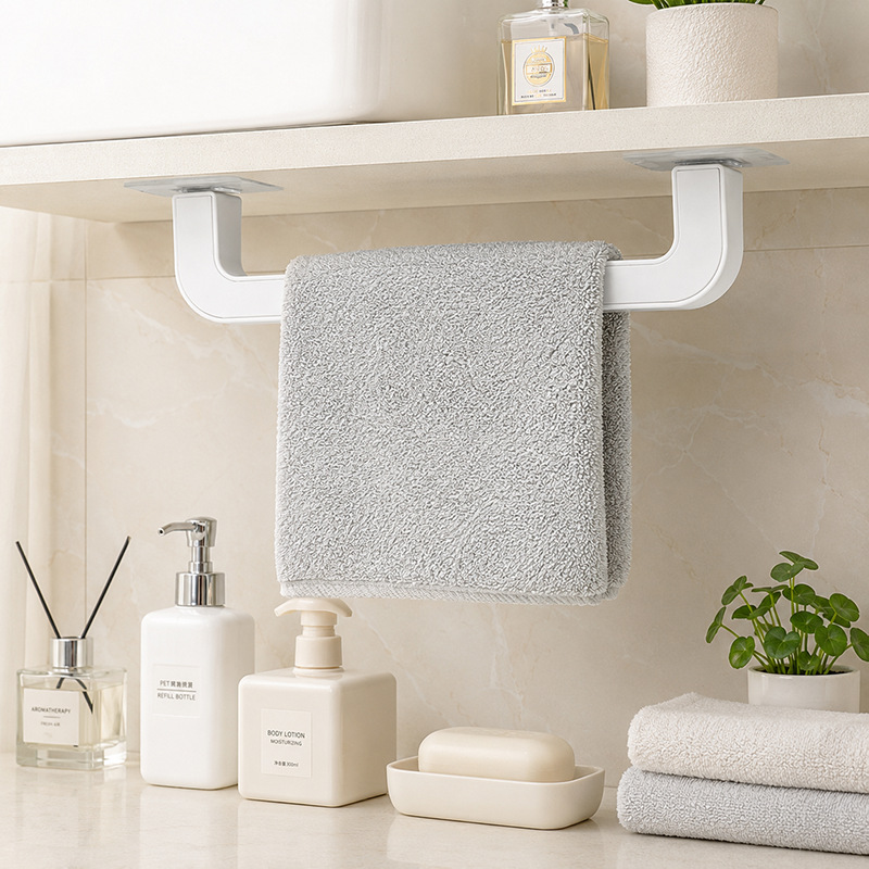 Bathroom Wall-Mounted Towel Rack Without Punching Single Pole Bathroom Multi-Functional Towel Storage Rack Towel Bar