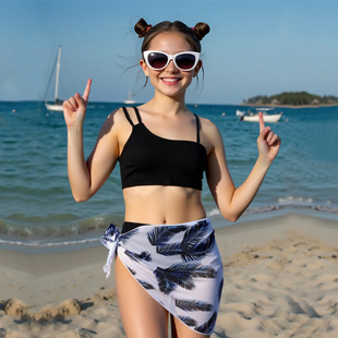 Children's Swimwear Girls' Bikini Swimwear 2025 New Solid Color Sling Quick-drying Casual Mesh Girls' Swimwear
