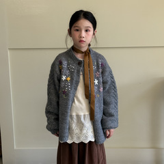 童毛衣2025秋季女宝宝韩版花朵毛线开衫外套儿童针织圆领休闲上衣