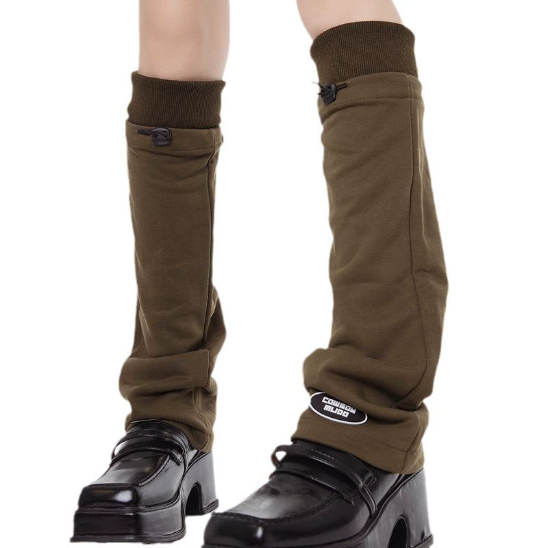 Retro denim gaiters, mid-length, distressed knee design, adjustable strap, one size