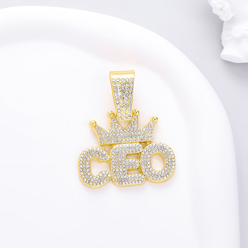 Europa y Estados Unidos Hip-Hop Diamante Colgante de letras Ceo Collar cubano Hip-Hop Hombres Accesorios de discoteca callejera