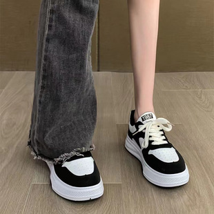 Women's Sneakers Spring Thick Sole 2025 New Ins Trbottomy Black and White Panda Color Versatile Casual Sports White Shoes