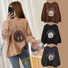 210克鱼鳞棉薄款卫衣秋装学院风宽松大码女装时尚韩版圆领卫衣女