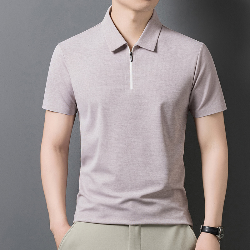 New Product with Zipper Short-Sleeved Polo Shirt for Men, Short-Sleeved T-Shirt for Men, Solid Color Short-Sleeved Pullover Sweatshirt, Fashionable and Simple Polo